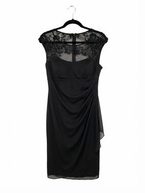 Xscape by Joanna Chen Black Beaded Illusion Cap Sleeve Cocktail Dress Size 12